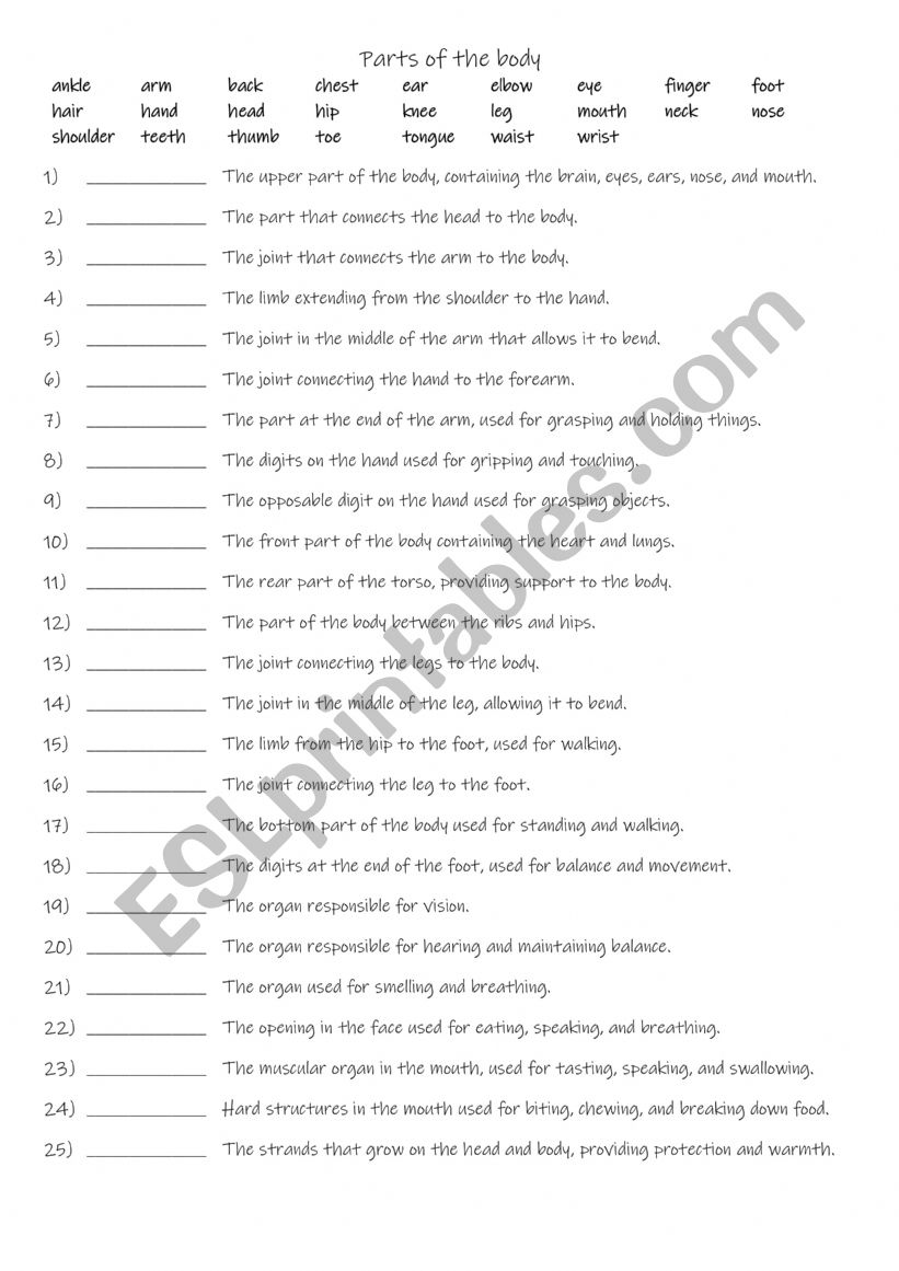 A1+-A2 25 parts of the body definitions