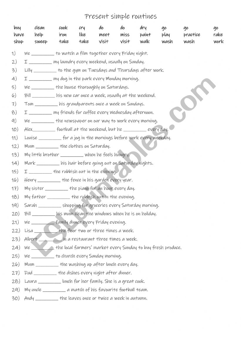 A1+-A2 Present simple routines + 3rd person practise