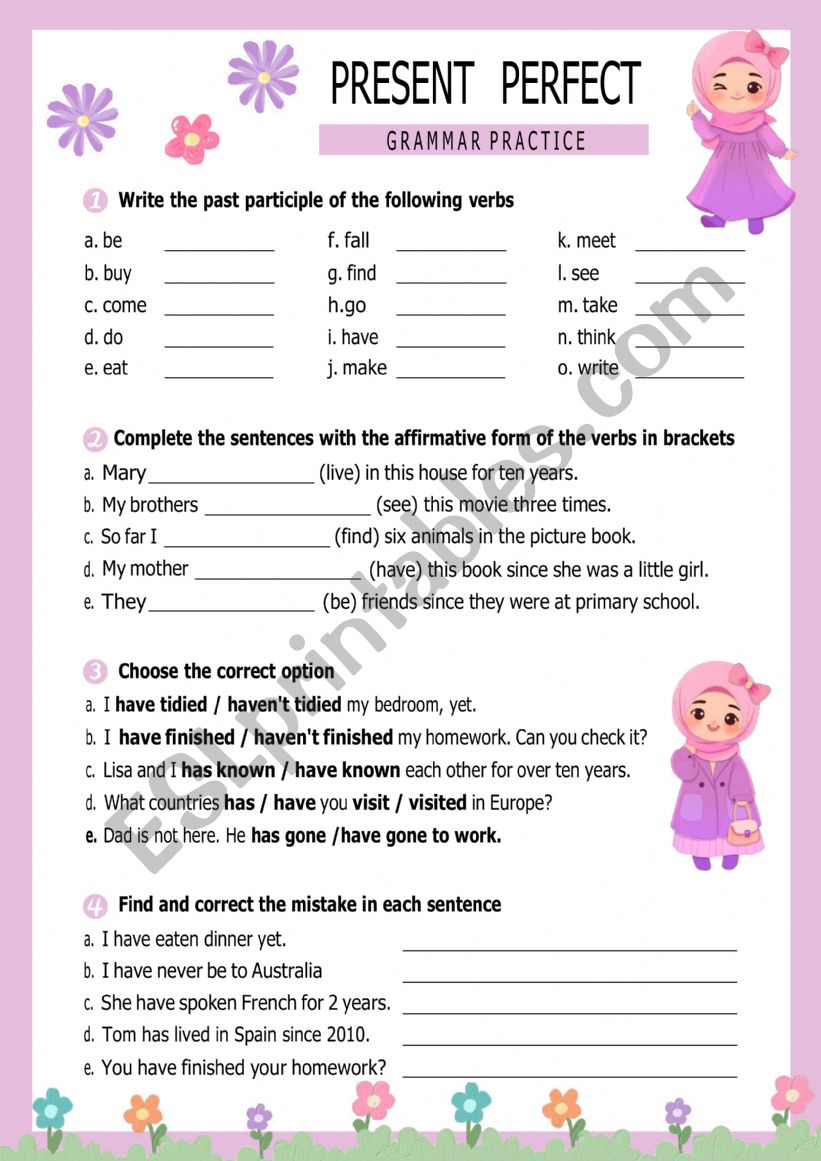 PRESENT PERFECT TENSE worksheet