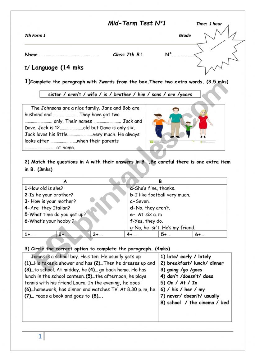 Mid-Term Test 1 worksheet