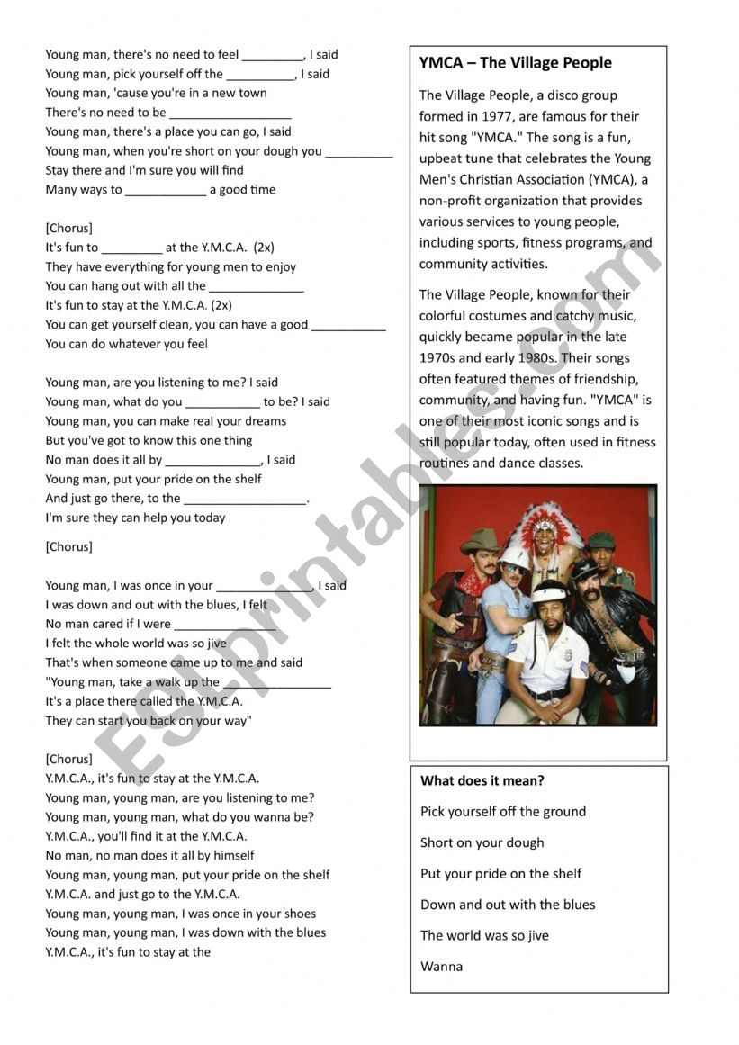 YMCA Village People worksheet