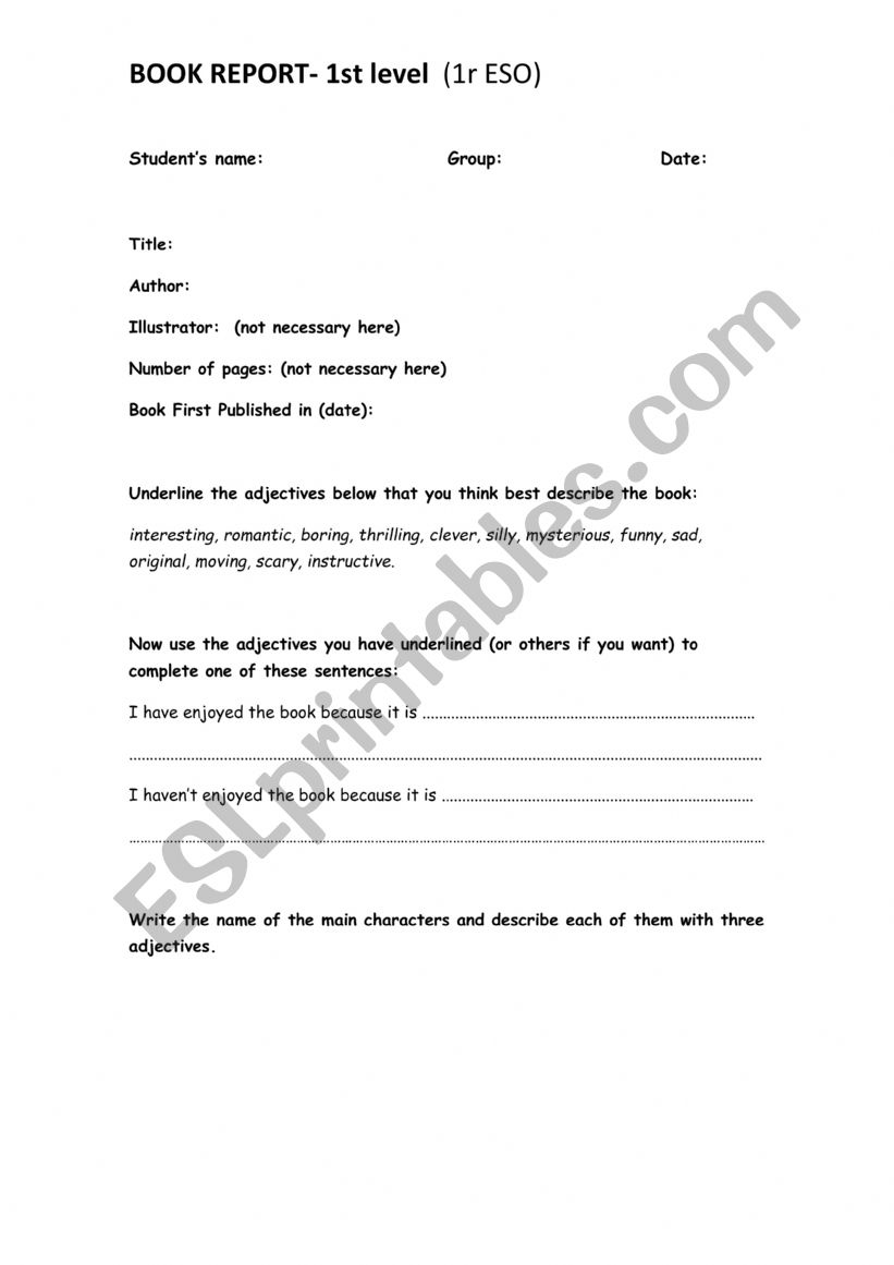 Reading report 1r ESO worksheet