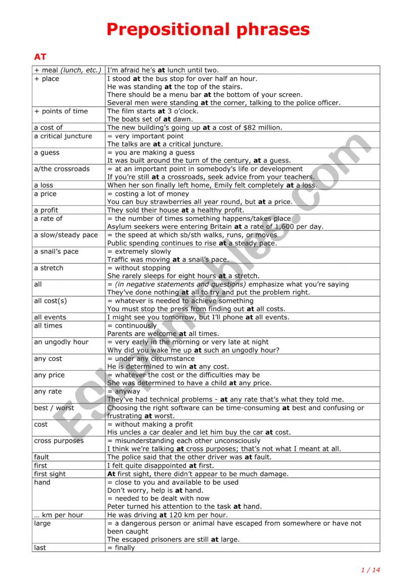 Prepositional phrases worksheet