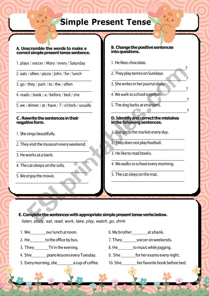 SIMPLE PRESENT TENSE worksheet