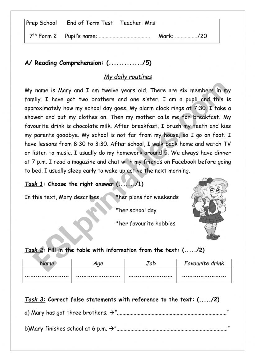 end term one 7th forms worksheet