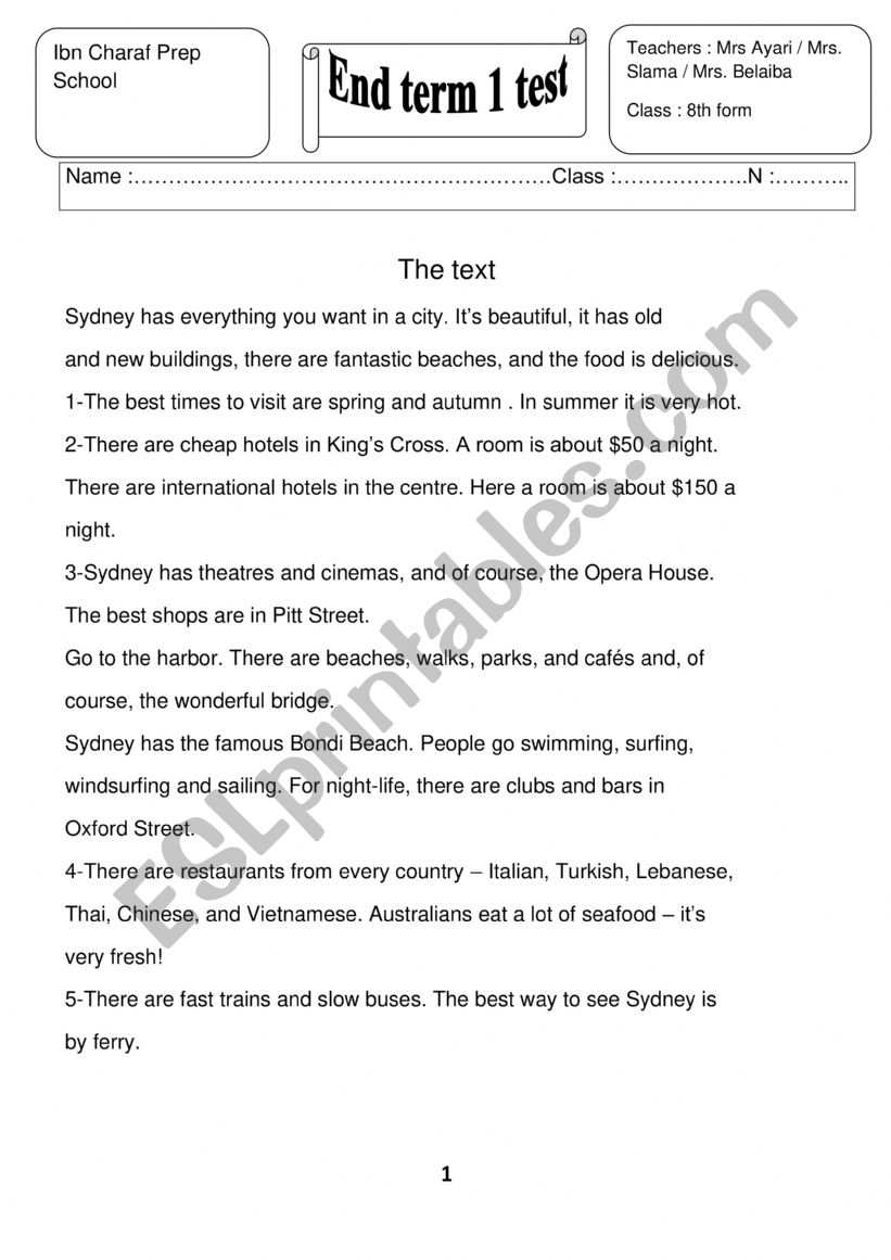 final test for the 8th forms worksheet