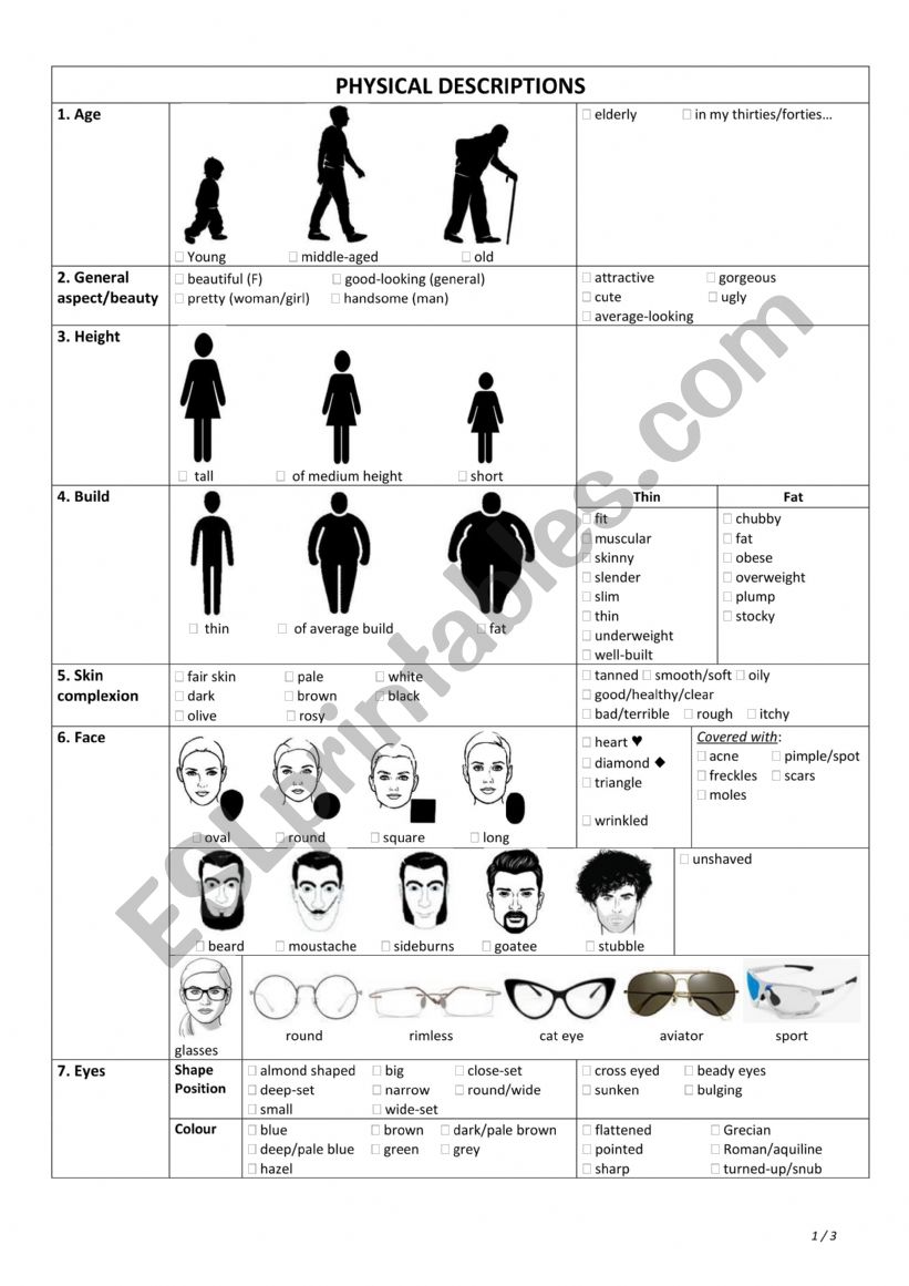 Physical description worksheet