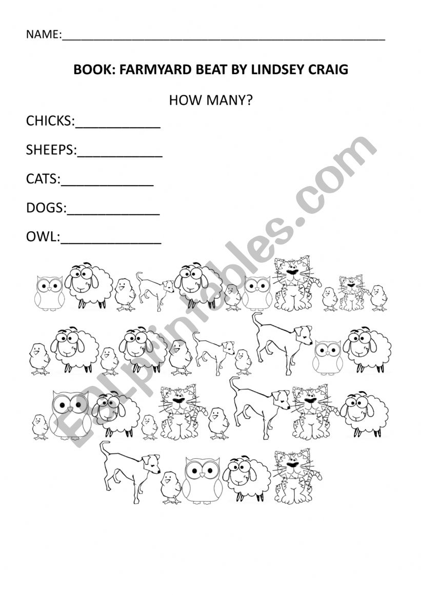 Farm animals - counting worksheet