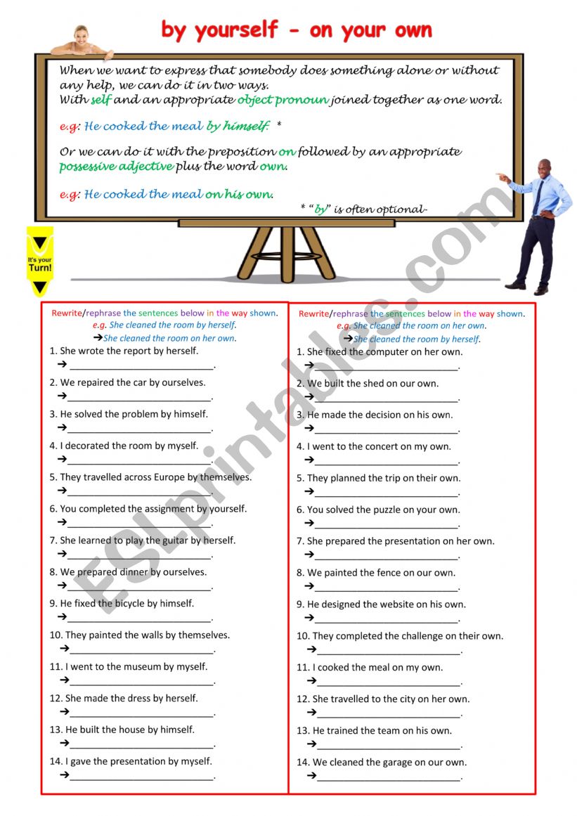 by yourself - on your own worksheet