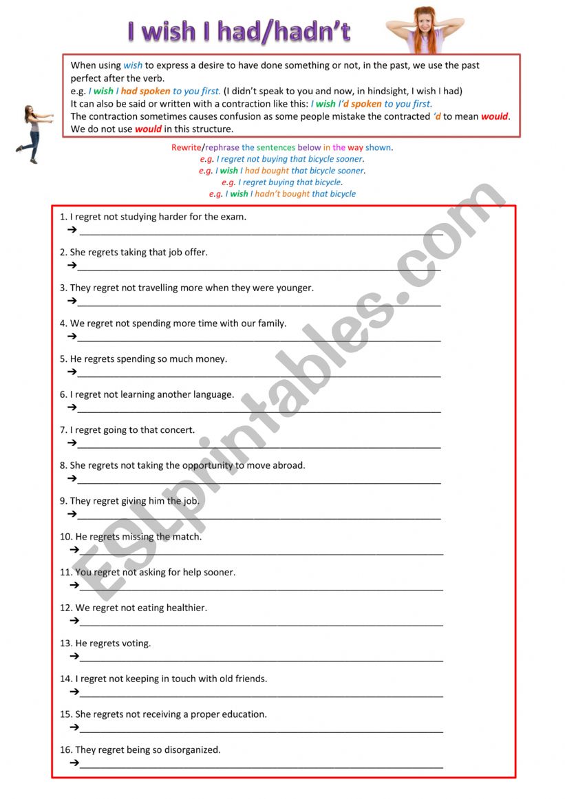 Wish in the past worksheet