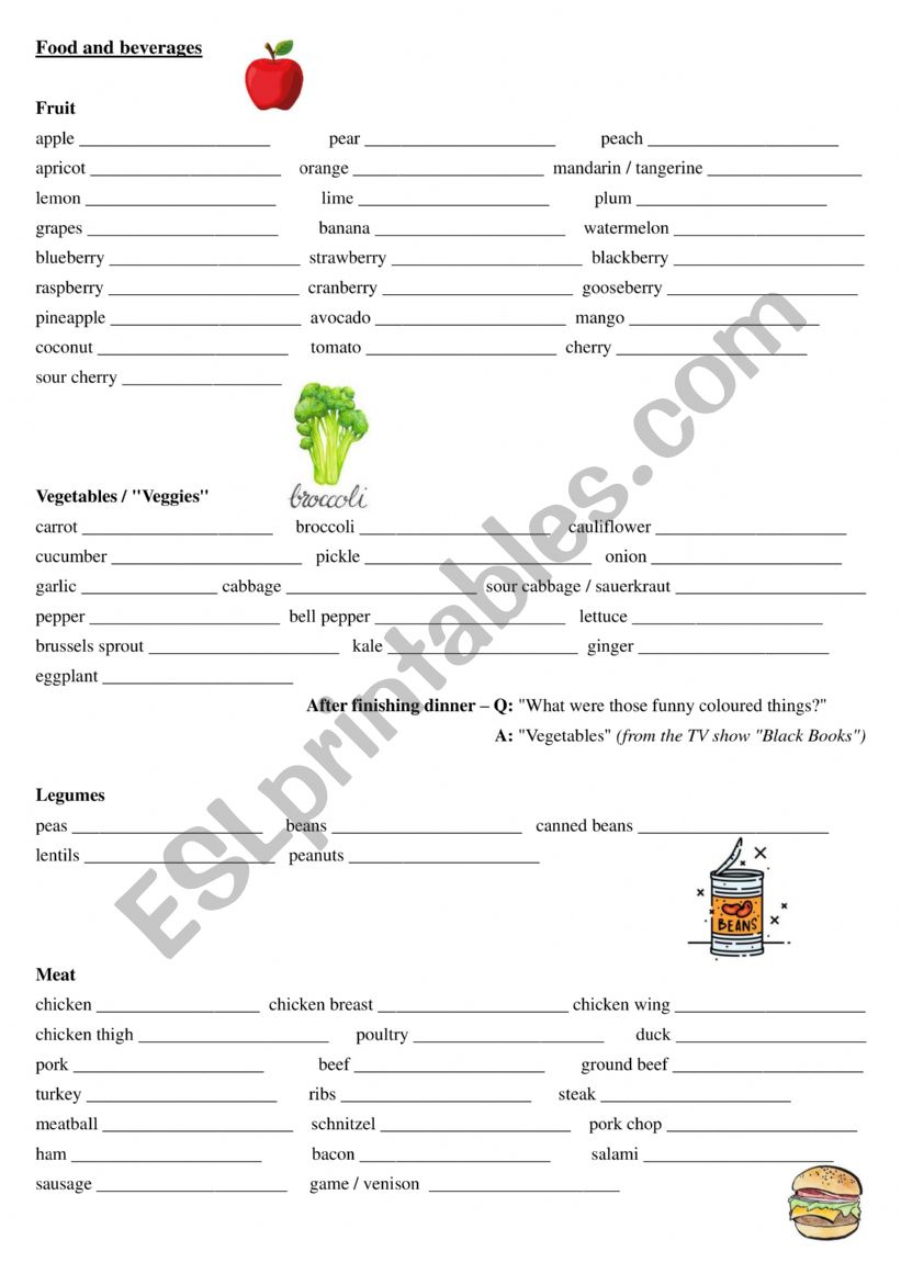 Food vocabulary worksheet