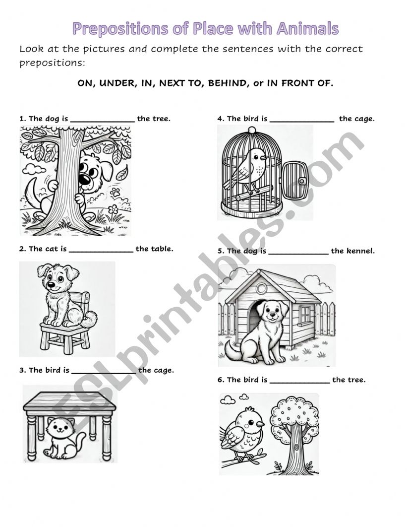 Prepositions of place with animals