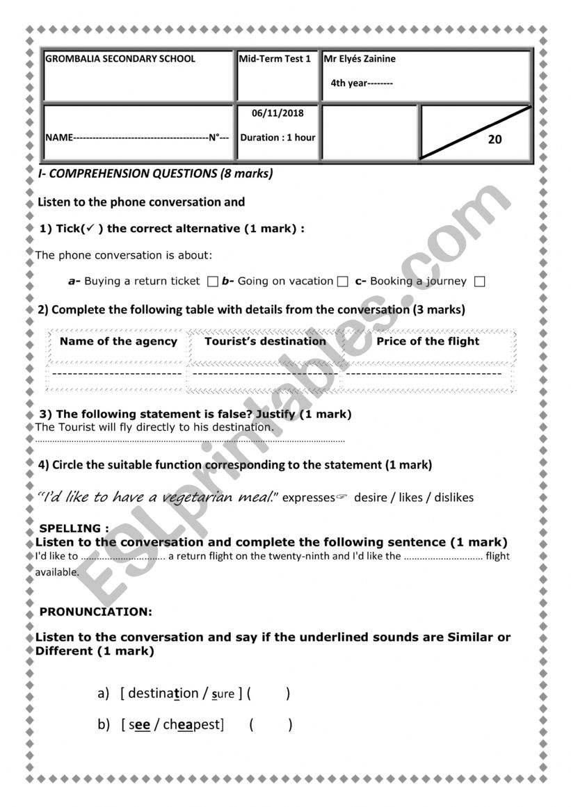 mid term tests worksheet