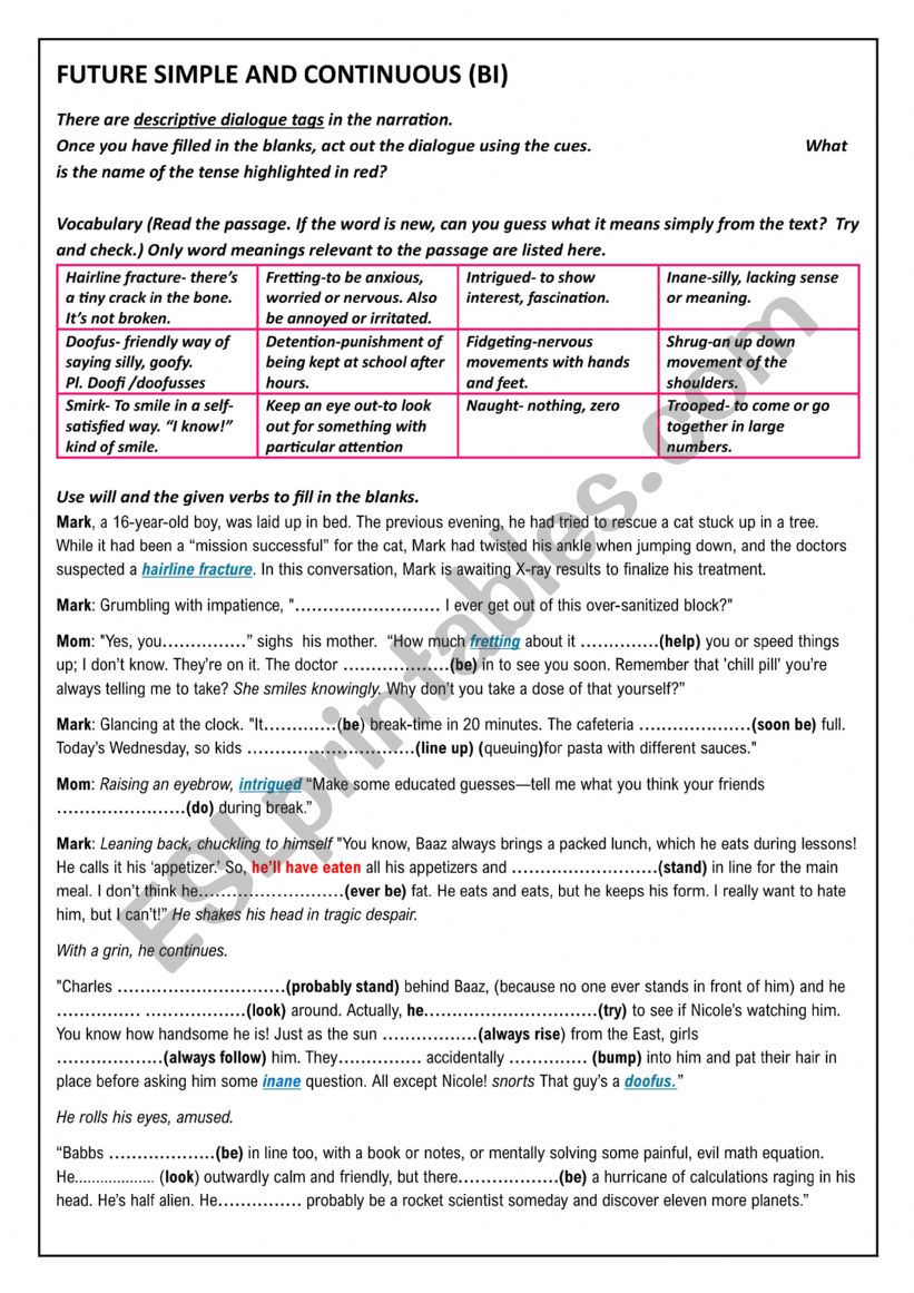 FUTURE SIMPLE AND CONTINUOUS worksheet