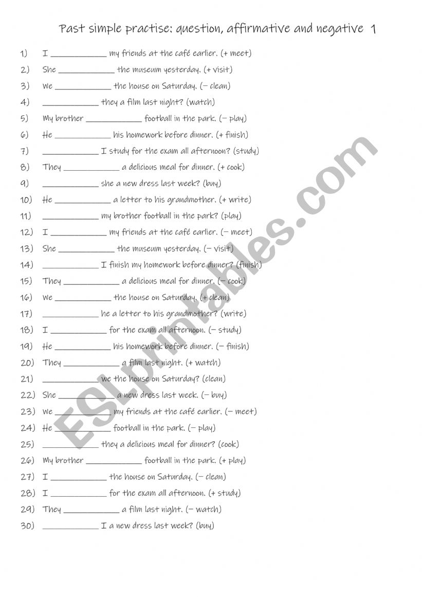 A1 Past simple practise with: question, affirmative and negative  1