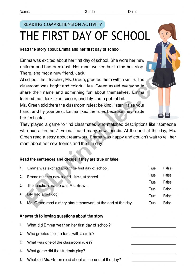 READING COMPREHENSION worksheet