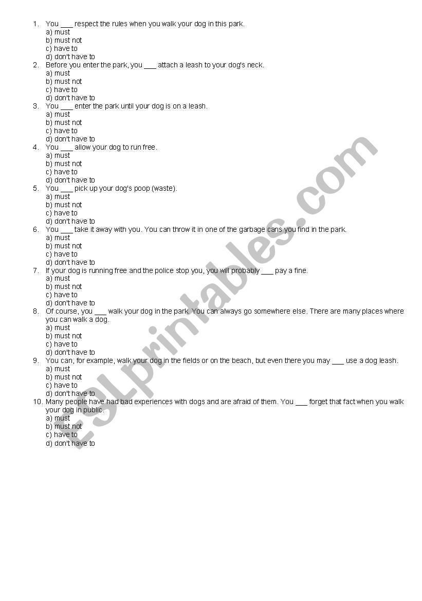 use of have to and must worksheet