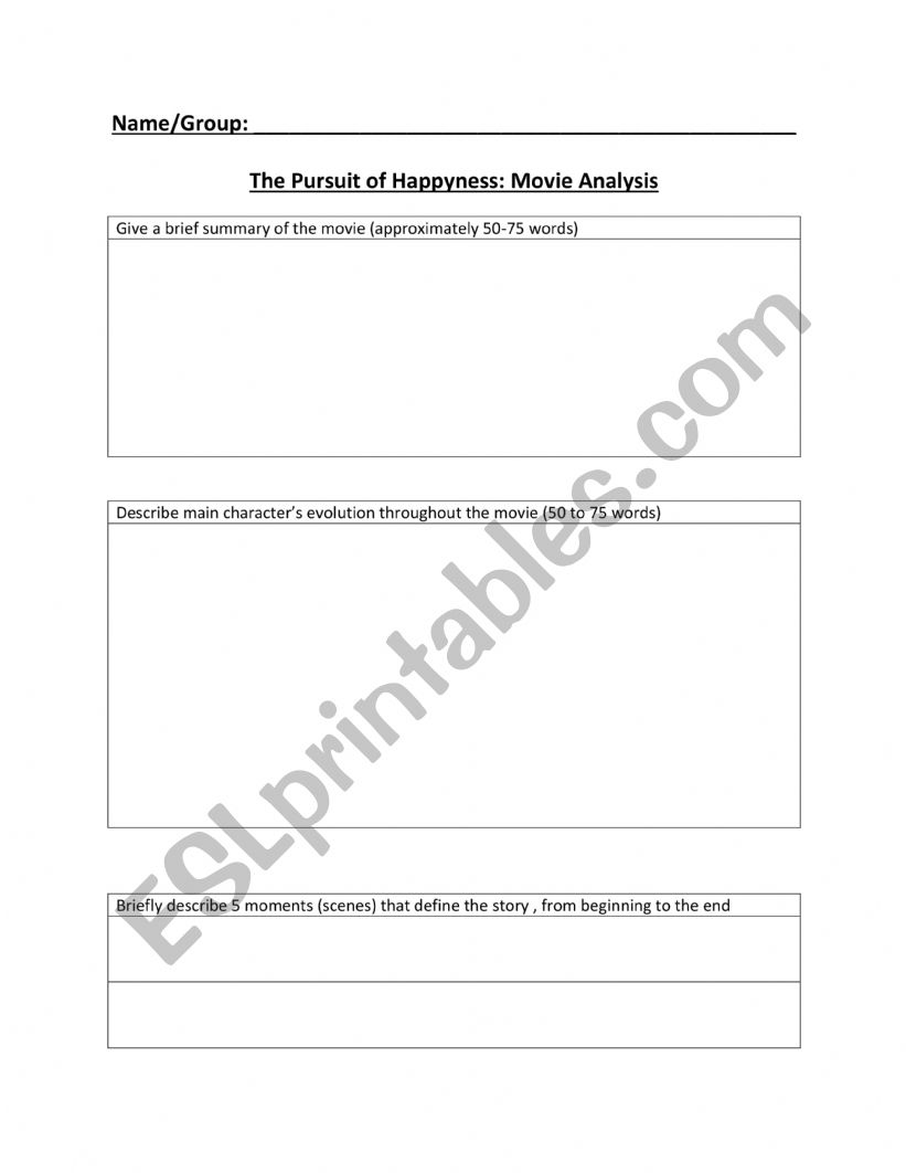 The Pursuit of Happyness movie analysis worksheet