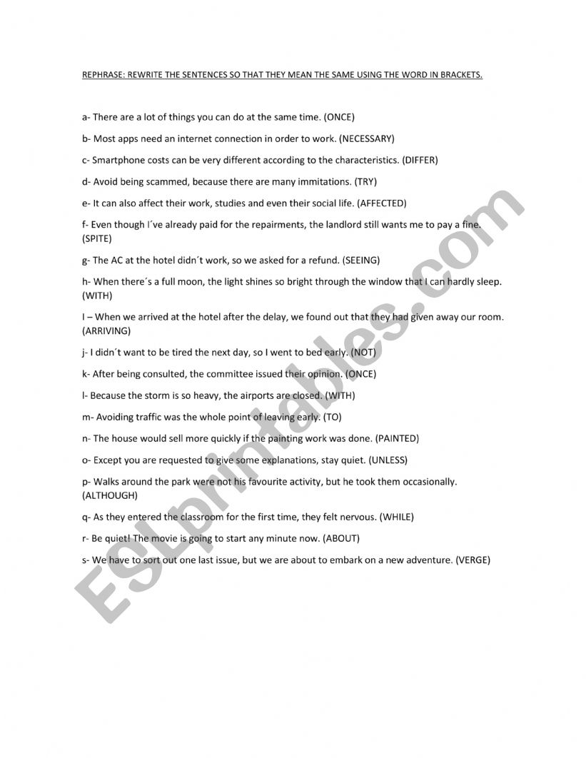 Rephrase worksheet