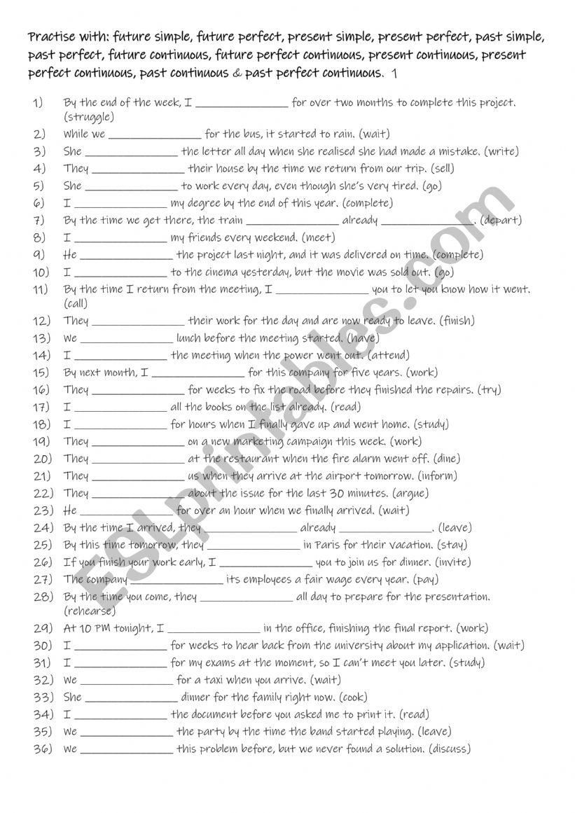 B1+-C1 12 Tenses 1 worksheet