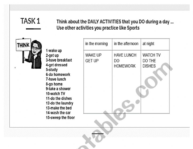 DAILY ACTIVITIES worksheet