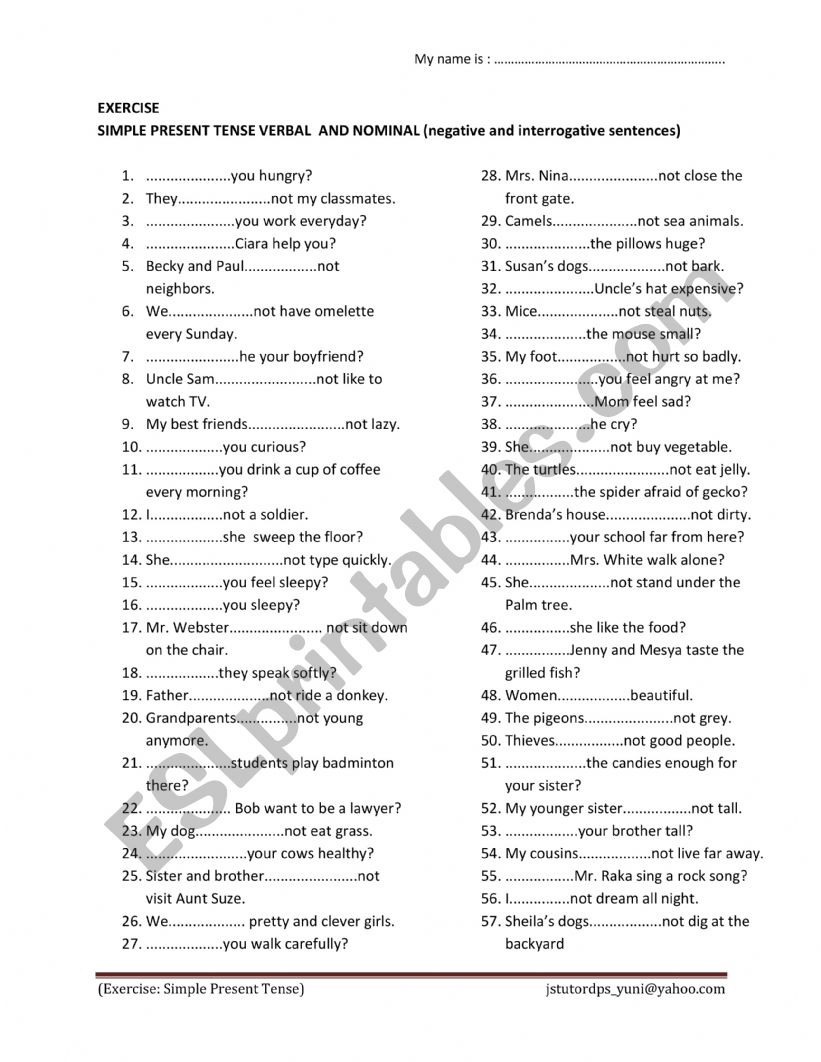 simple present worksheet