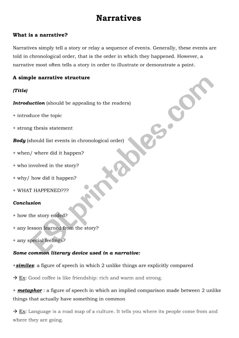 Narratives worksheet