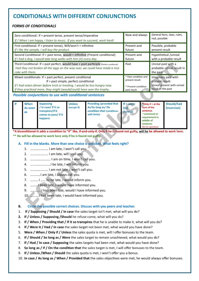 Conditionals with different conjunctions