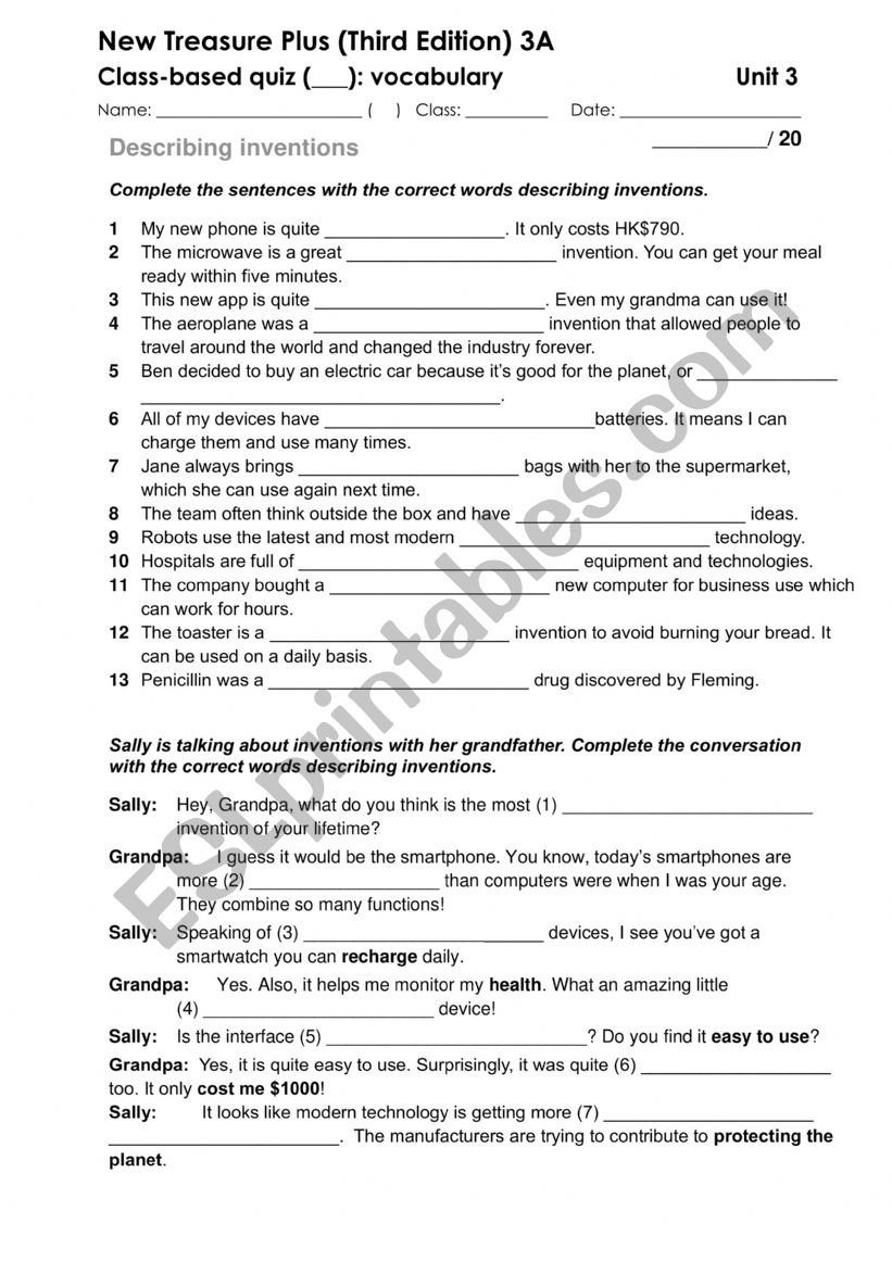 F3 NTP 3A Unit 3 Vocab quiz Describing inventions