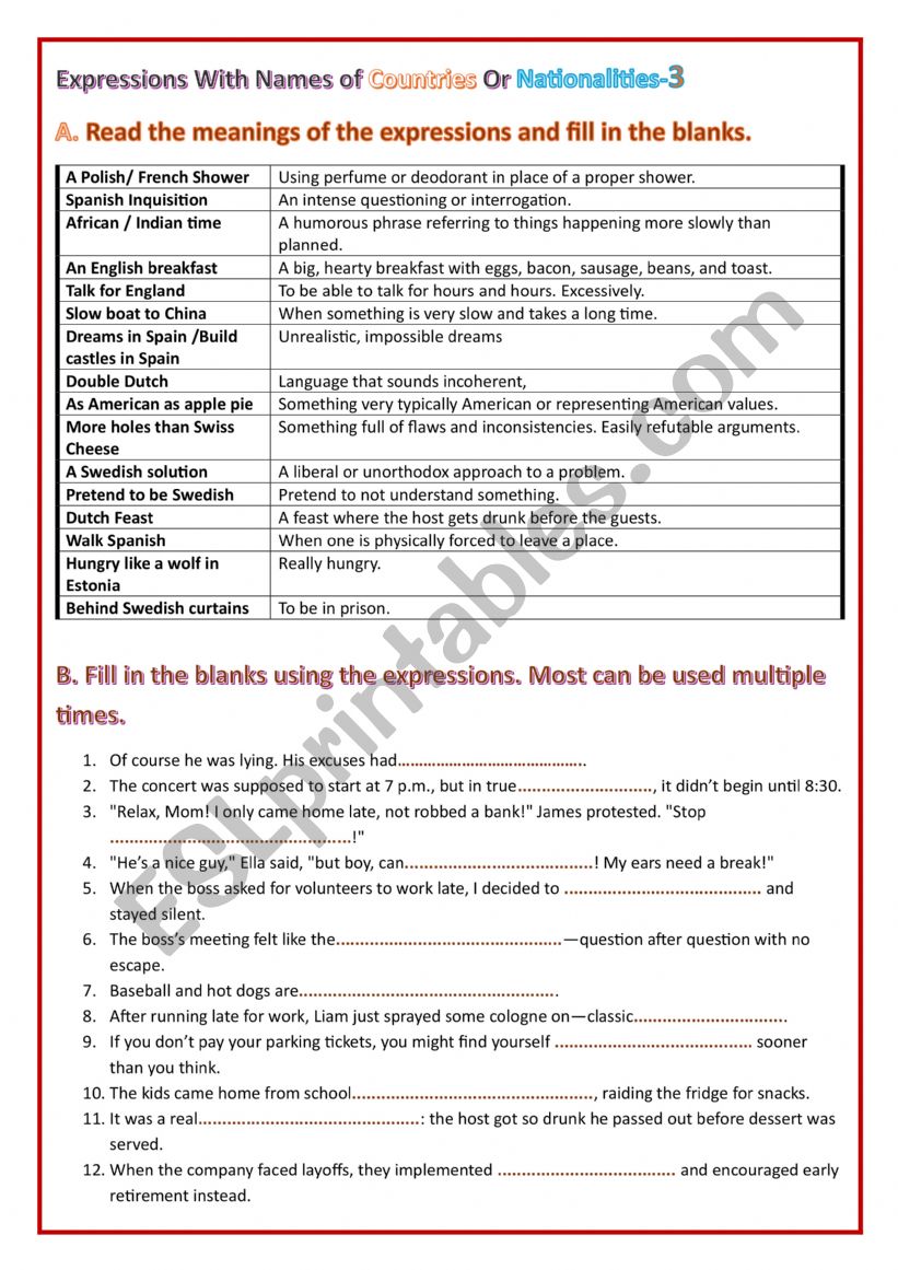 EXPRESSIONS WITH NAMES OF COUNTRIES OR NATIONALITIES 3