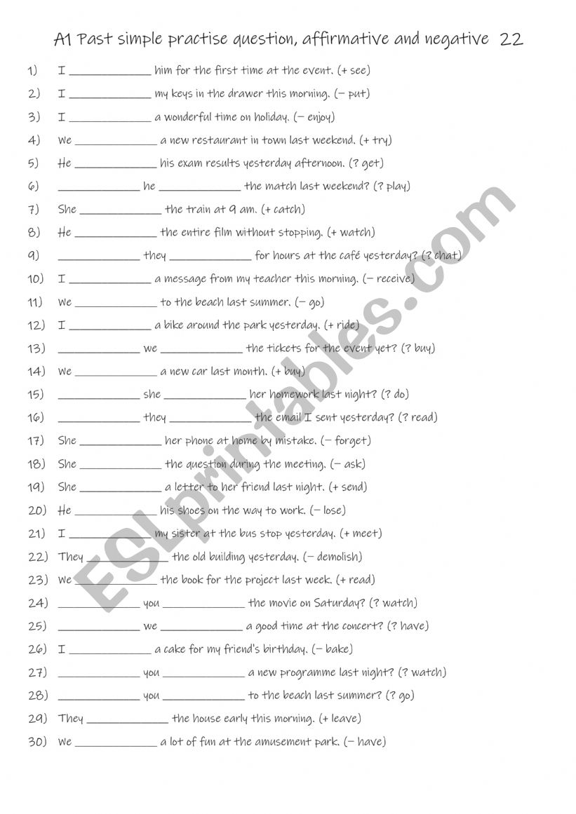 A1 Past simple practise question, affirmative and negative  2