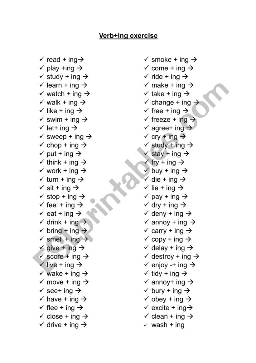 verb+ing exercise worksheet