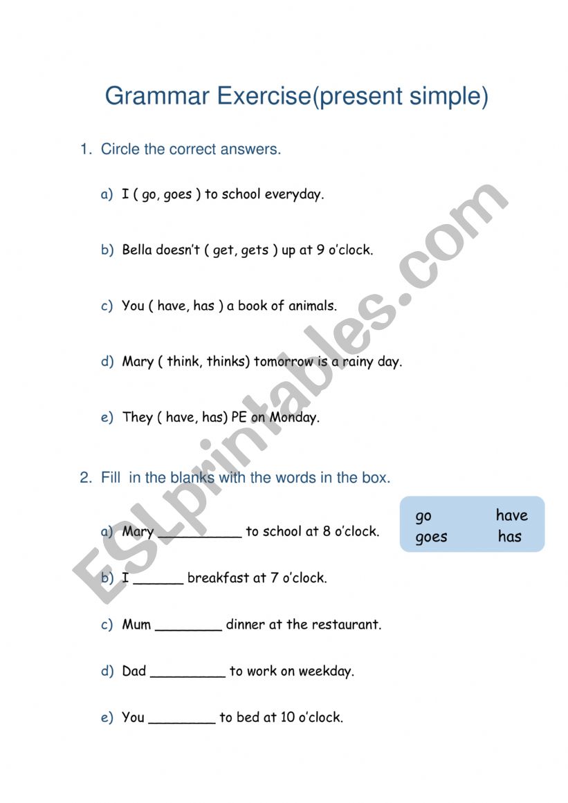 Grammar Exercise(Present simple)