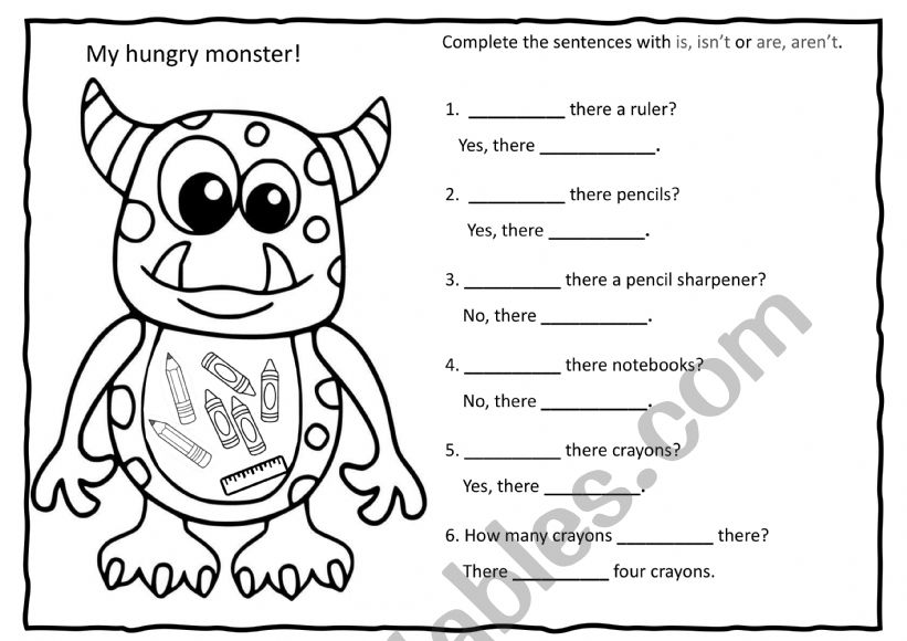 There is / There are Hungry Montster School Objects