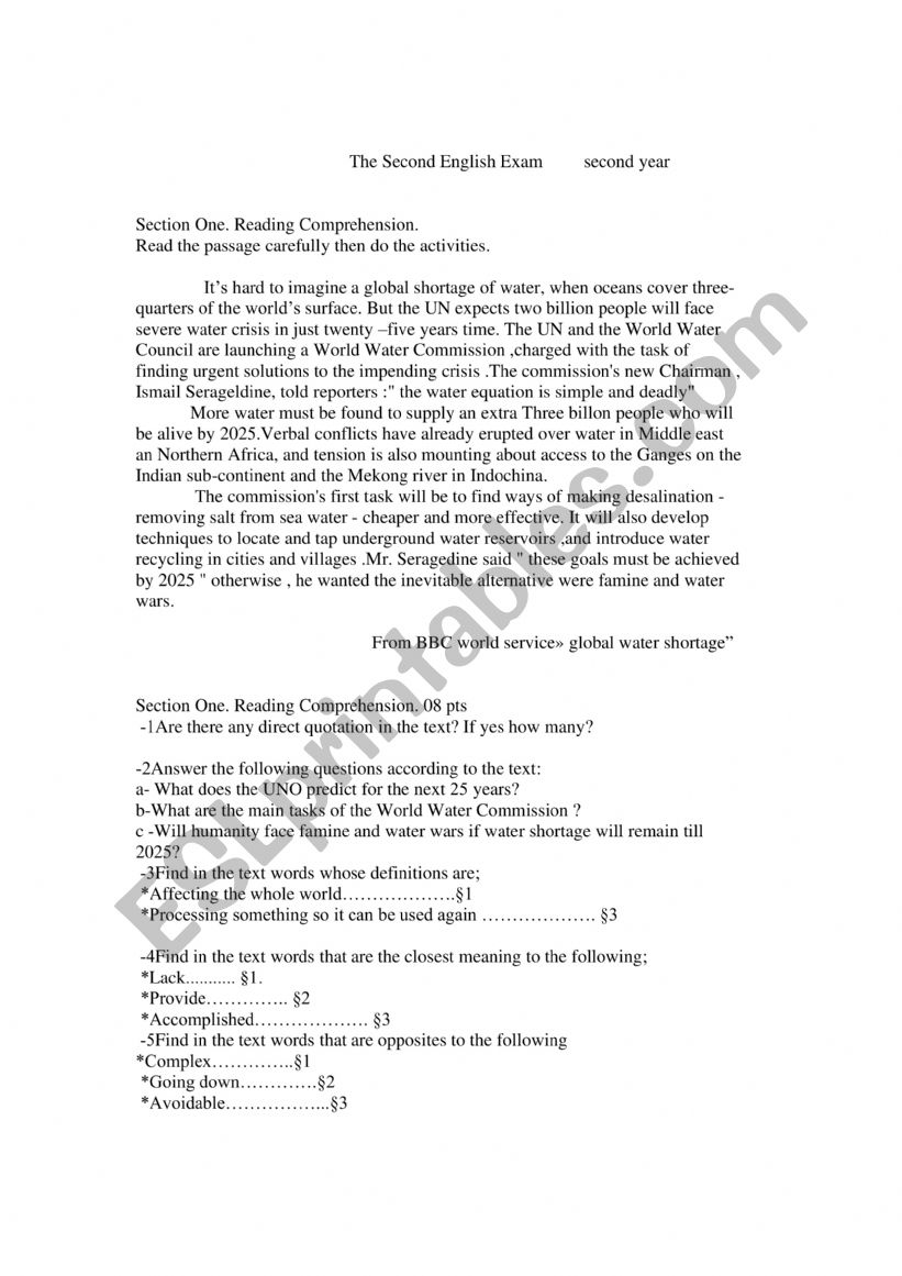 second year exam according to the Algerian Syllabus