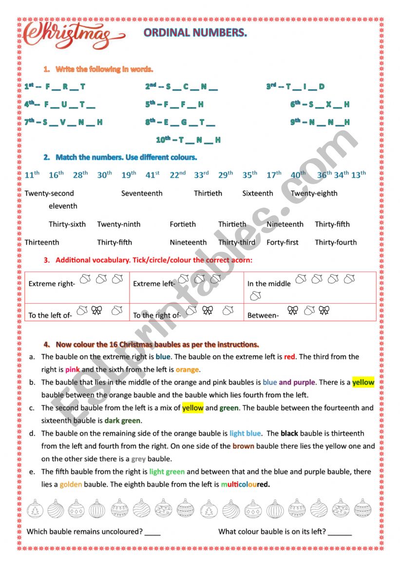 CHRISTMAS ORDINAL NUMBERS BUT MOSTLY FUN