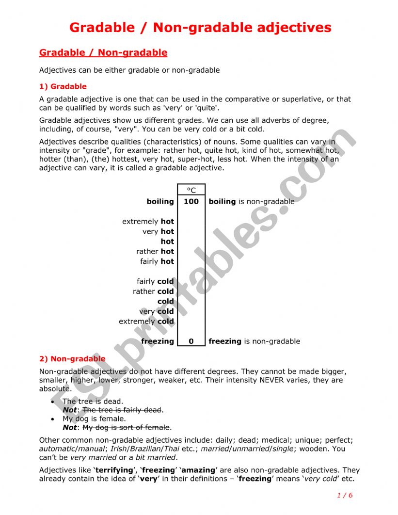 Gradable and non-gradable worksheet