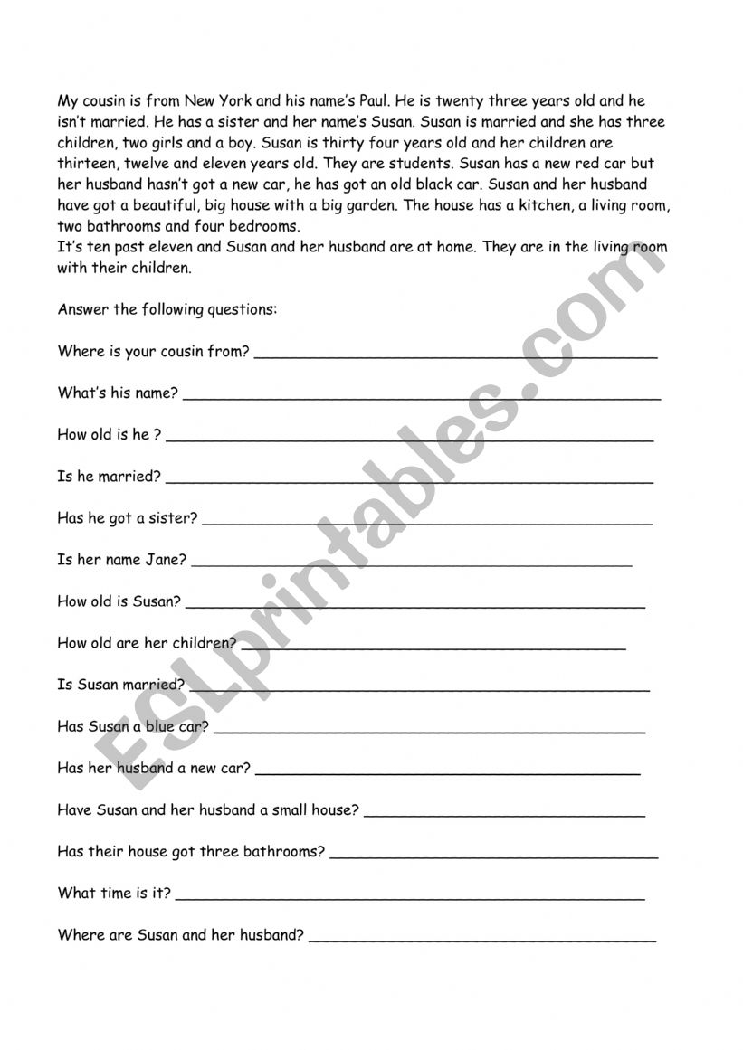 Reading comprehension worksheet