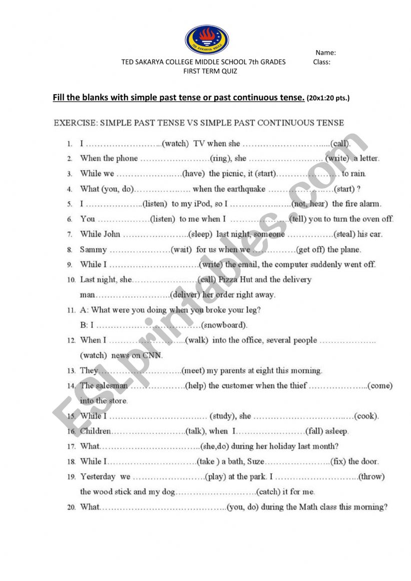 Simple Past Tense worksheet