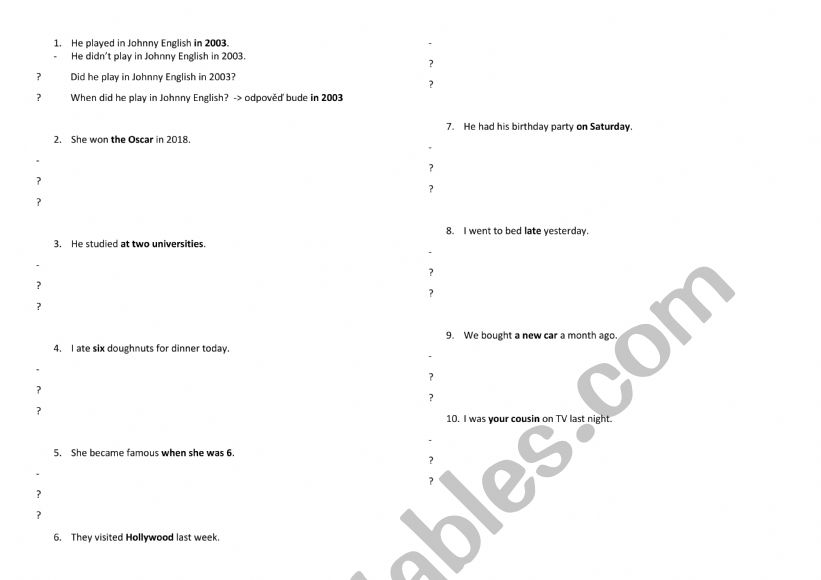 Past simple questions  worksheet