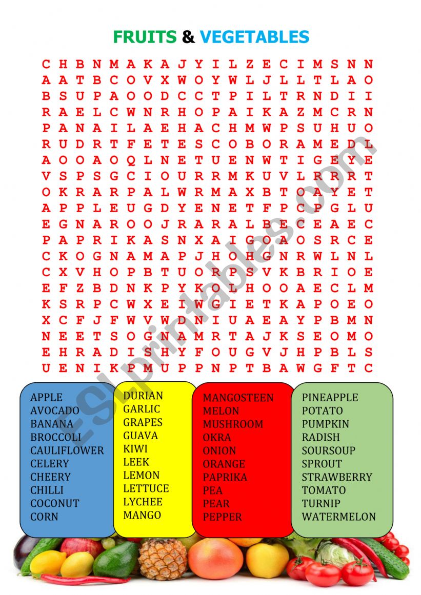 AN ADVANCE WORD SEARCH FRUIT AND VEGETABLES