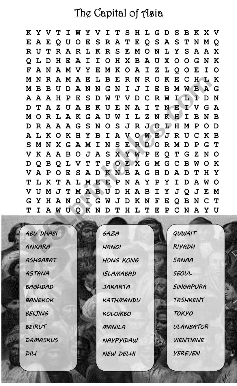 The Capital Of Asia An Advance wordsearch