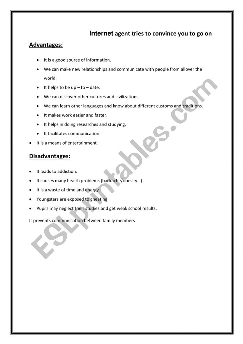 internet worksheet