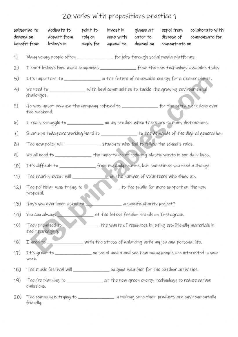 B1-B2 20 verbs with prepositions practice  1