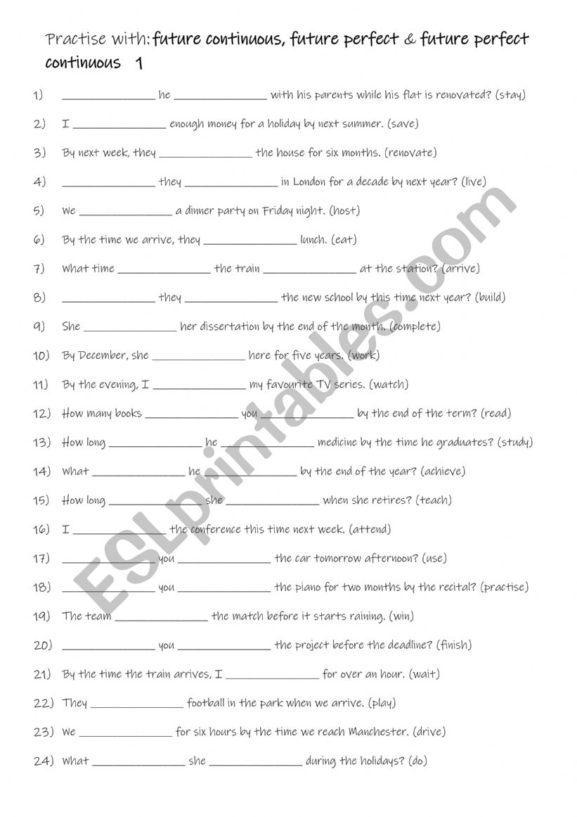 B1-B2 Practise with future continuous, future perfect & future perfect continuous   1