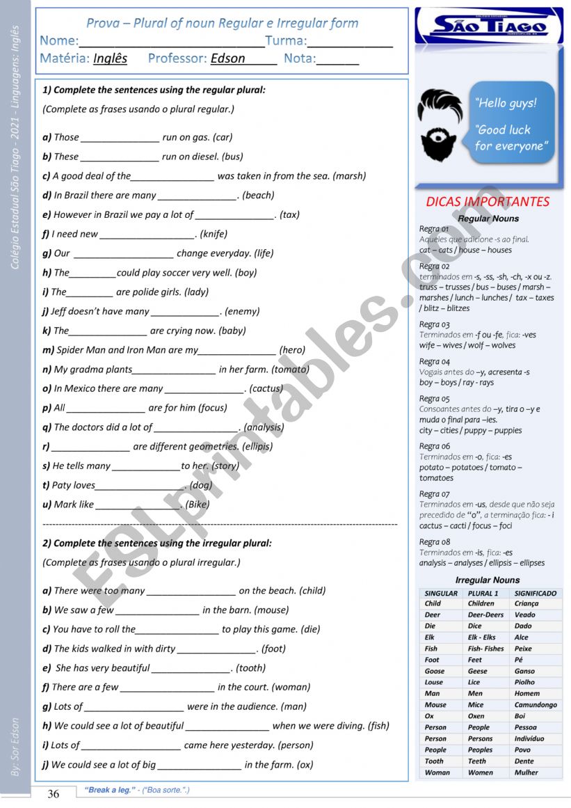 Nouns - Plural worksheet