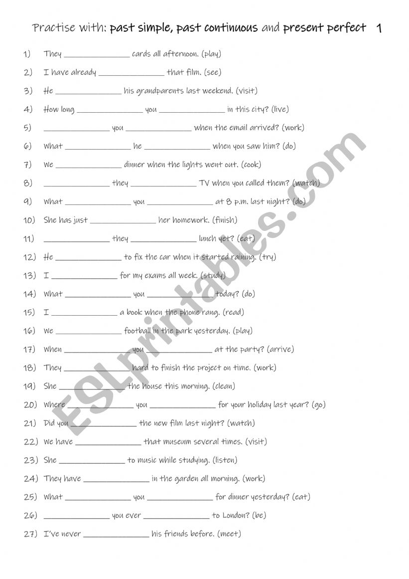 A1+-A2 Practise with past simple, past continuous and present perfect   1