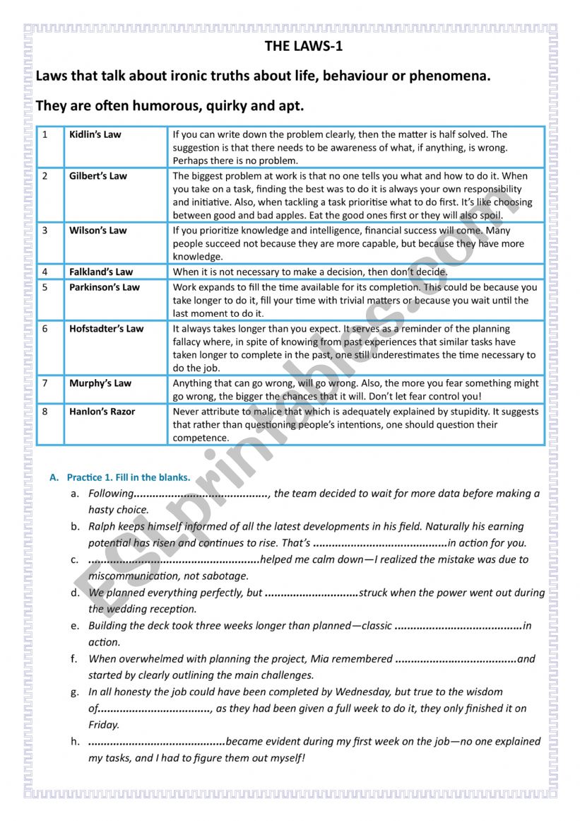 THE LAWS-1 worksheet