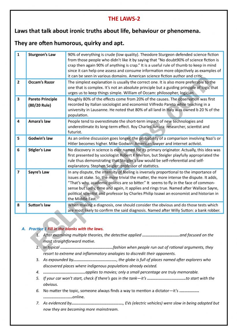 THE LAWS 2 worksheet