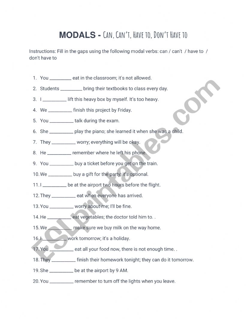 Modal verbs worksheet